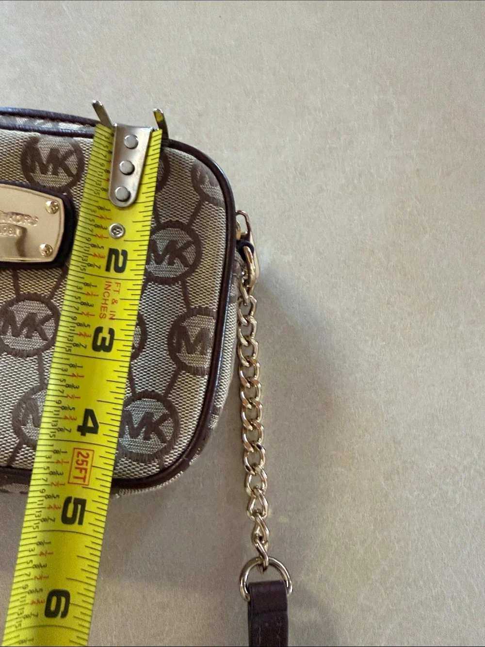 Michael Kors Tan/Brown Signature MK Crossbody with Gold Plate